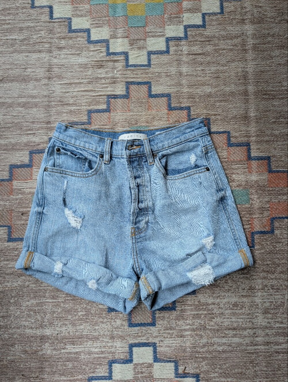 eunina Light Blue Distressed High-Rise Denim Shorts